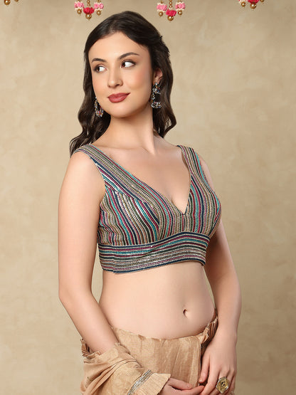 Blue Georgette Sleeveless Readymade Blouse