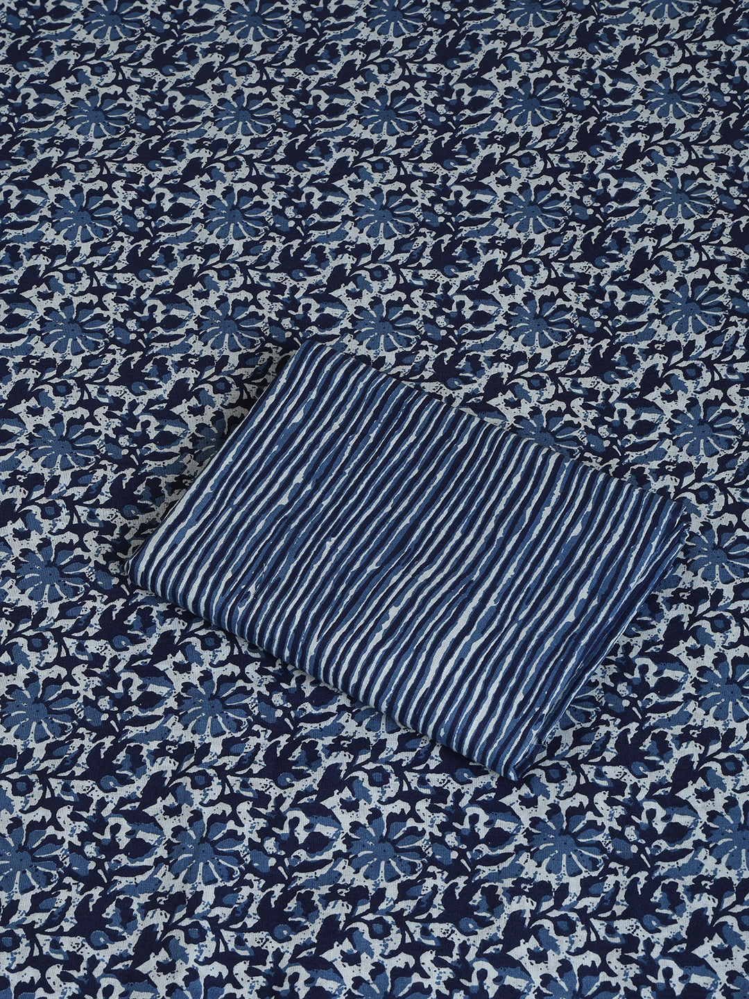 Blue Printed Cotton Printed Unstitched Dress Material (2 Pc)