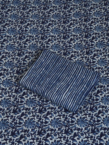 Blue Printed Cotton Printed Unstitched Dress Material (2 Pc)