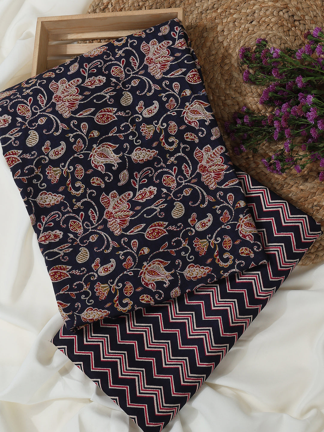 Black Cotton Printed Unstitched Dress Material (2 Pc)