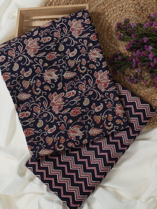 Black Cotton Printed Unstitched Dress Material (2 Pc)