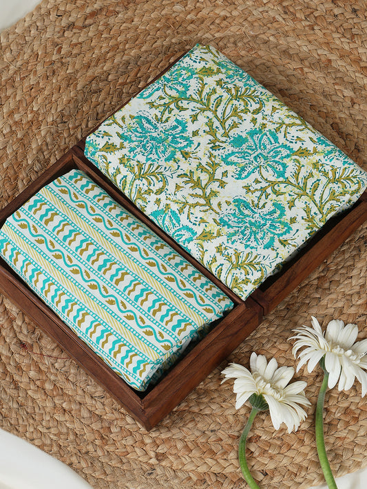 Green Printed Cotton Printed Unstitched Dress Material (2 Pc)