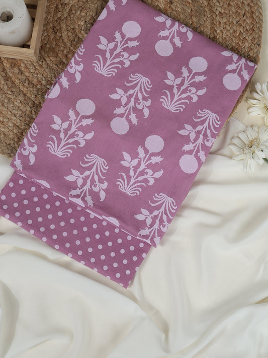 Mauve Printed Cotton Printed Unstitched Dress Material (2 Pc)