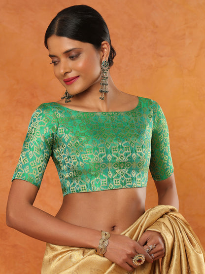 Green Brocade Boat Neck Readymade Blouse
