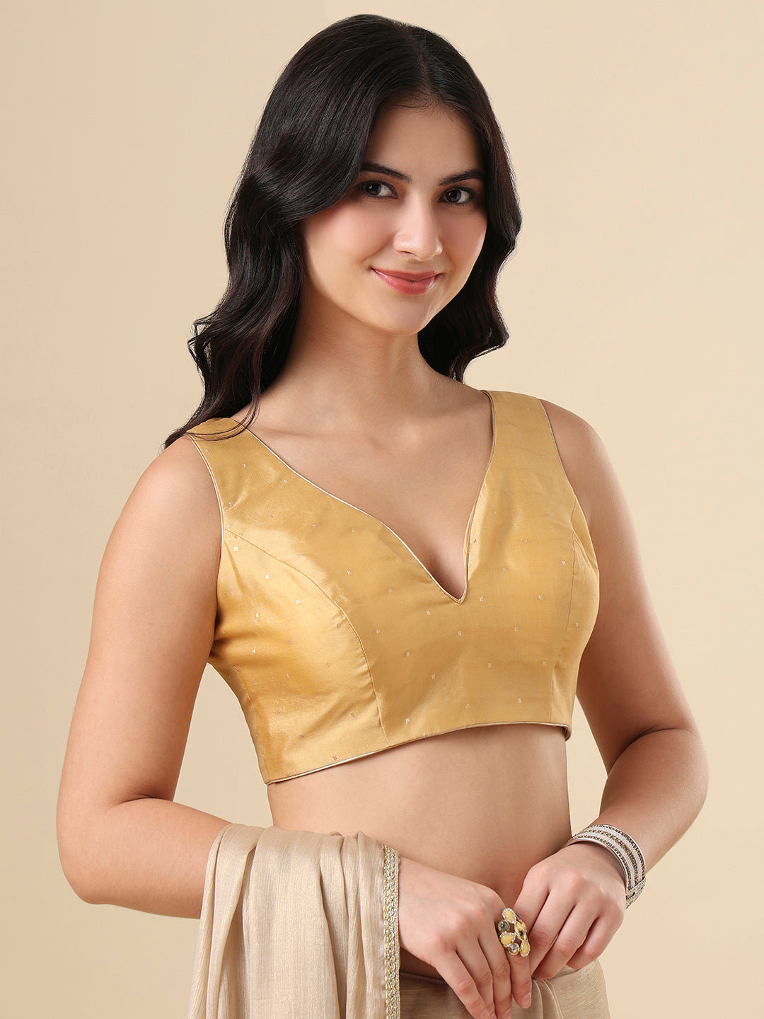 Gold Silk Sweetheart Neck Readymade Blouse