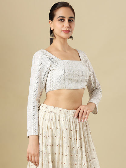White Georgette Embroidered Padded Saree Blouse