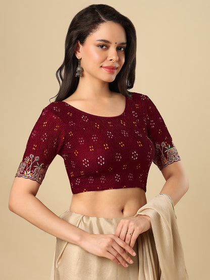 Maroon Embroidered Non Padded Stretchable Garba Saree Blouse