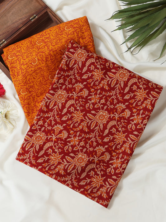 Maroon Cotton Printed Unstitched Dress Material (2 Pc)