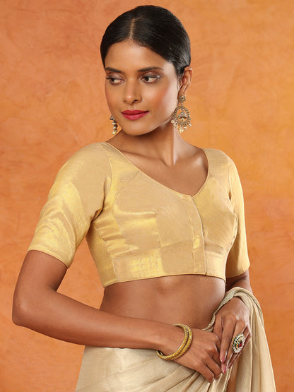 Light Gold Tissue Sweetheart Neck Readymade Blouse