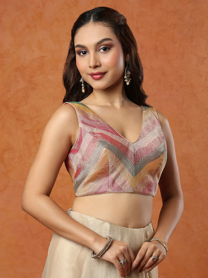 Pink Tissue Sleeveless Readymade Blouse