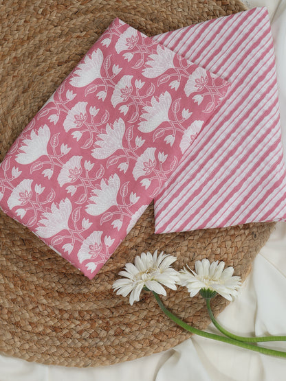 Pink Cotton Printed Unstitched Dress Material (2 Pc)