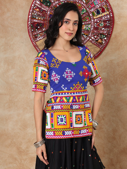 Blue Georgette Round Neck Readymade Choli Blouse
