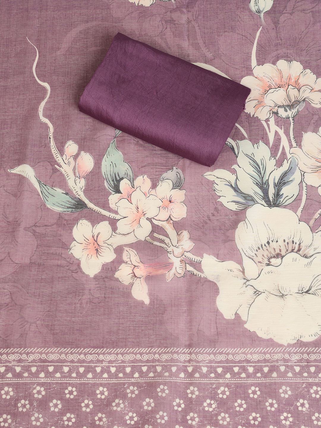 Lavender Chanderi Silk Embellished Unstitched Dress Material (3 Pc)