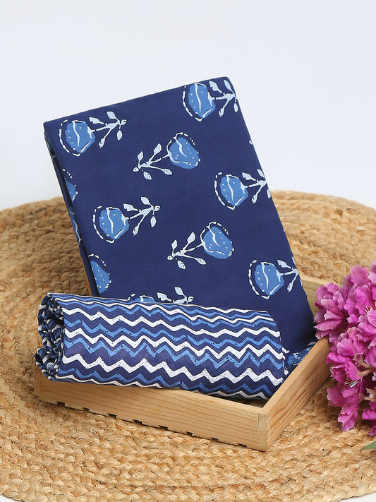 Indigo Cotton Printed Unstitched Dress Material (2 Pc)