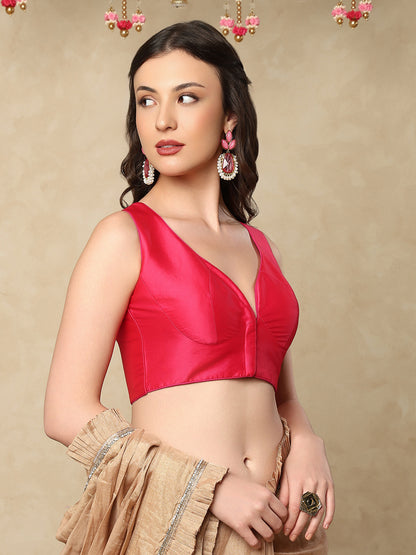 Pink Taffeta Sleeveless Readymade Blouse