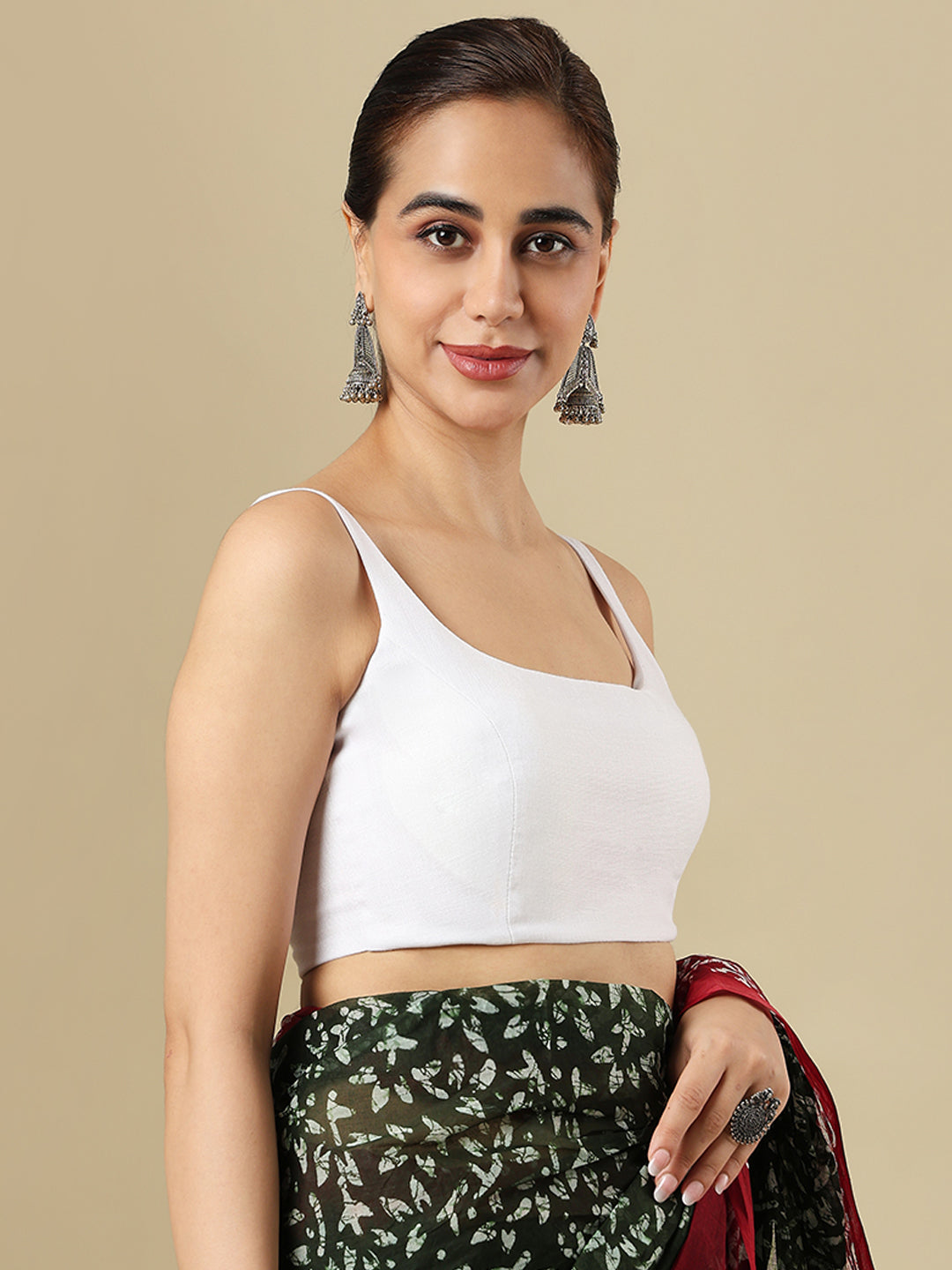 White Pure Linen Sleeveless Readymade Saree Blouse