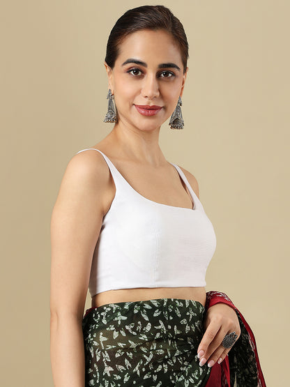 White Pure Linen Sleeveless Readymade Saree Blouse