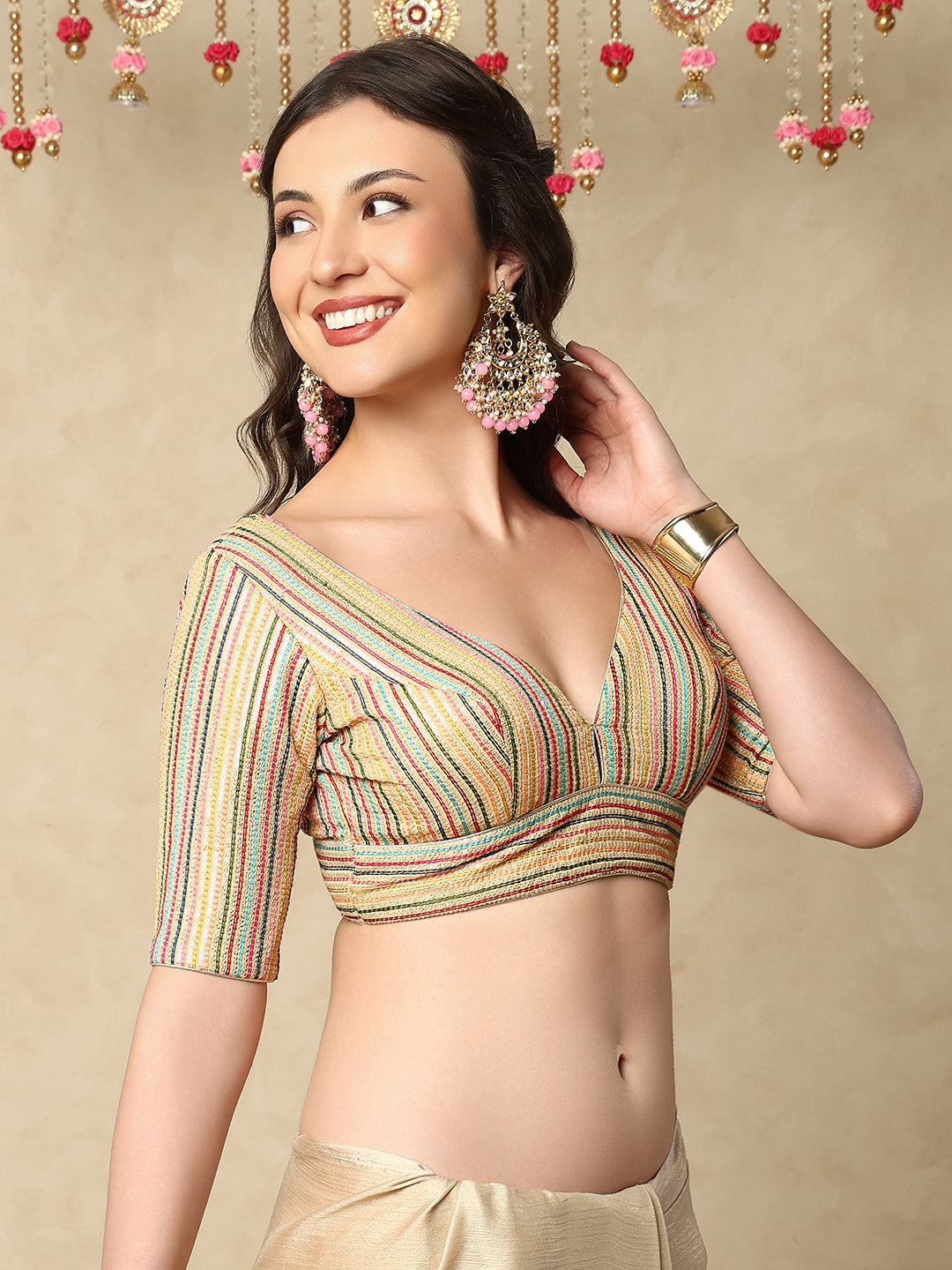 Gold Georgette V Neck Readymade Blouse