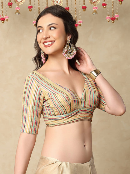 Gold Georgette V Neck Readymade Blouse