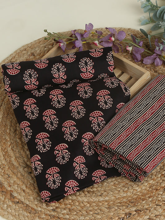 Black Cotton Printed Unstitched Dress Material (2 Pc)