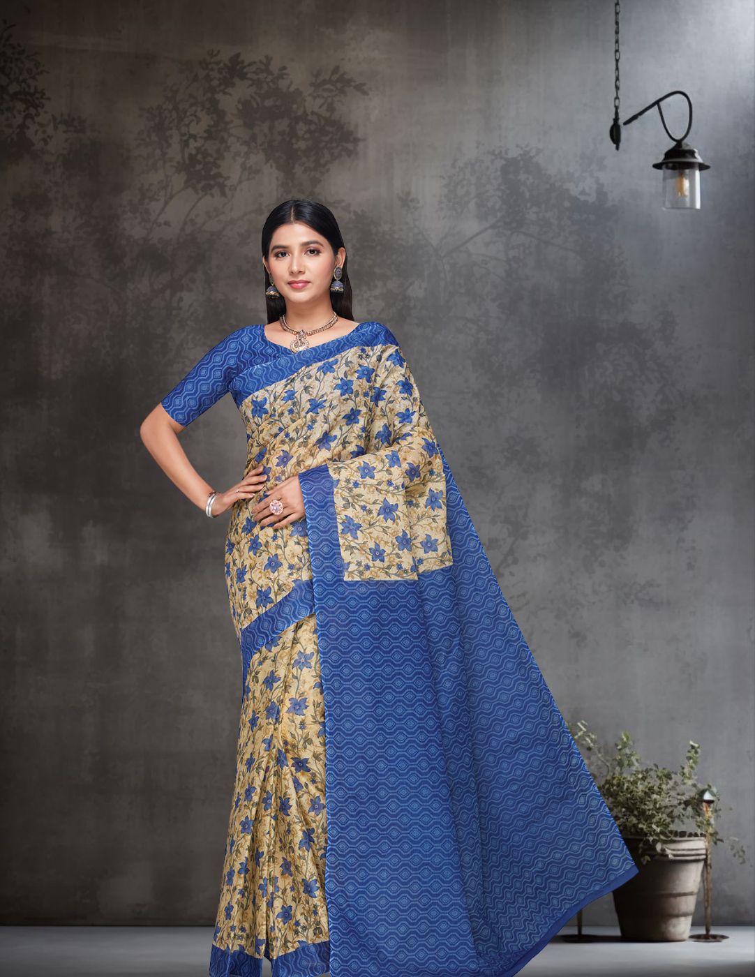 KOTA QUEEN Blue Printed Pure Cotton Saree