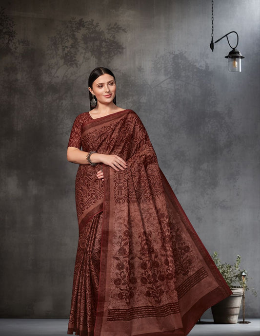 AMIVARSHA Mauve Printed Pure Cotton Saree