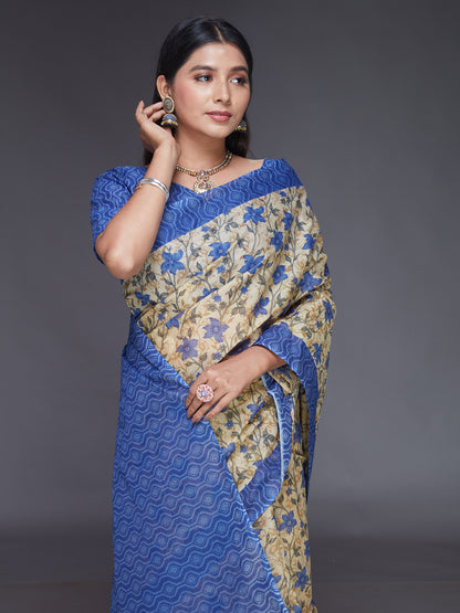KOTA QUEEN Blue Printed Pure Cotton Saree