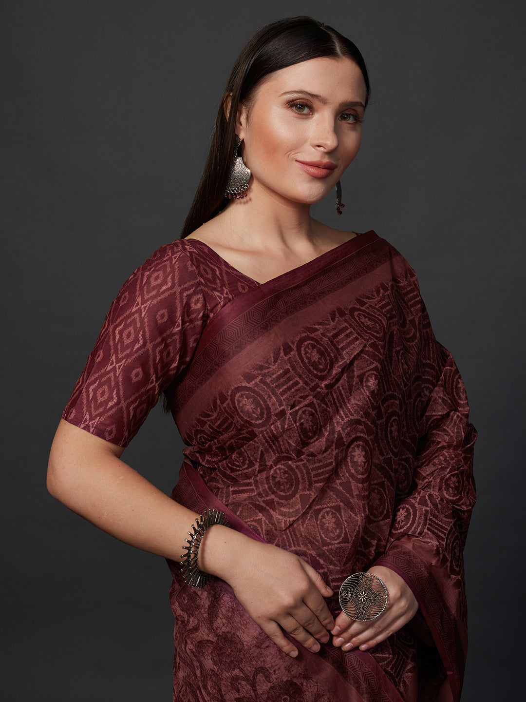 AMIVARSHA Mauve Printed Pure Cotton Saree