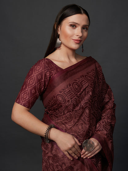 AMIVARSHA Mauve Printed Pure Cotton Saree