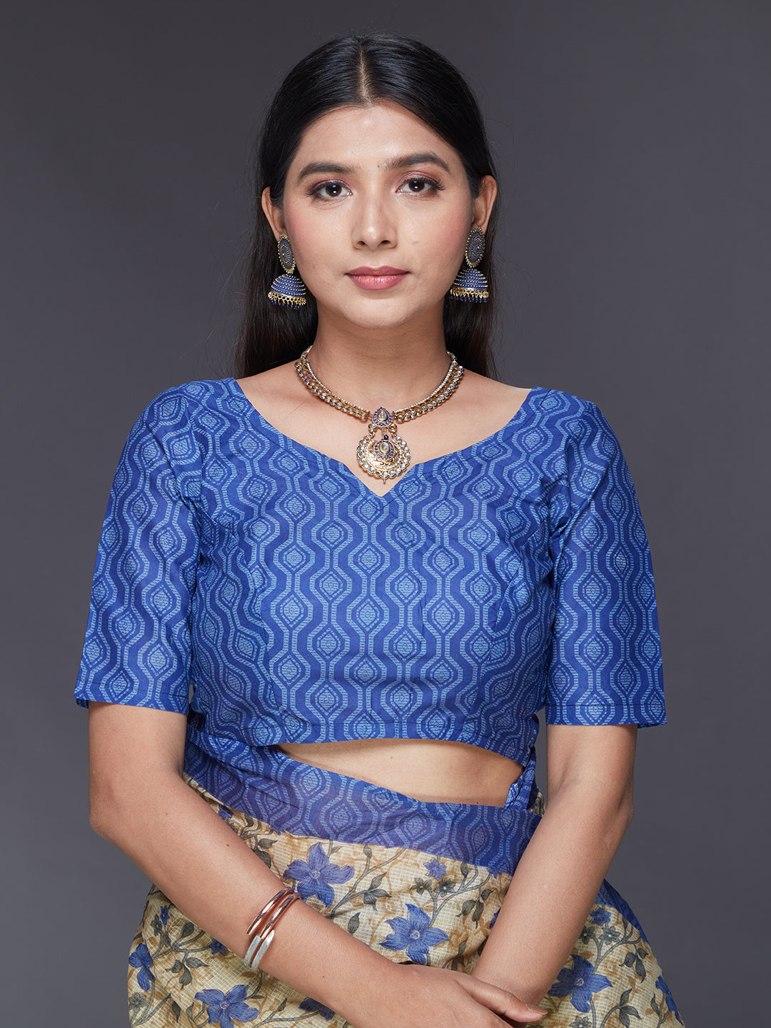 KOTA QUEEN Blue Printed Pure Cotton Saree