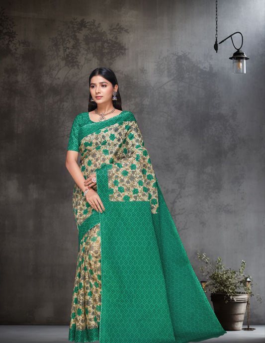 KOTA QUEEN Green Printed Pure Cotton Saree