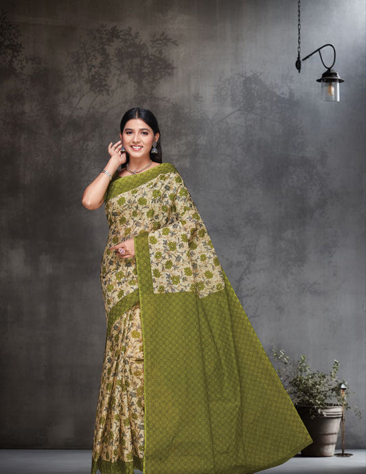 KOTA QUEEN Olive Printed Pure Cotton Saree