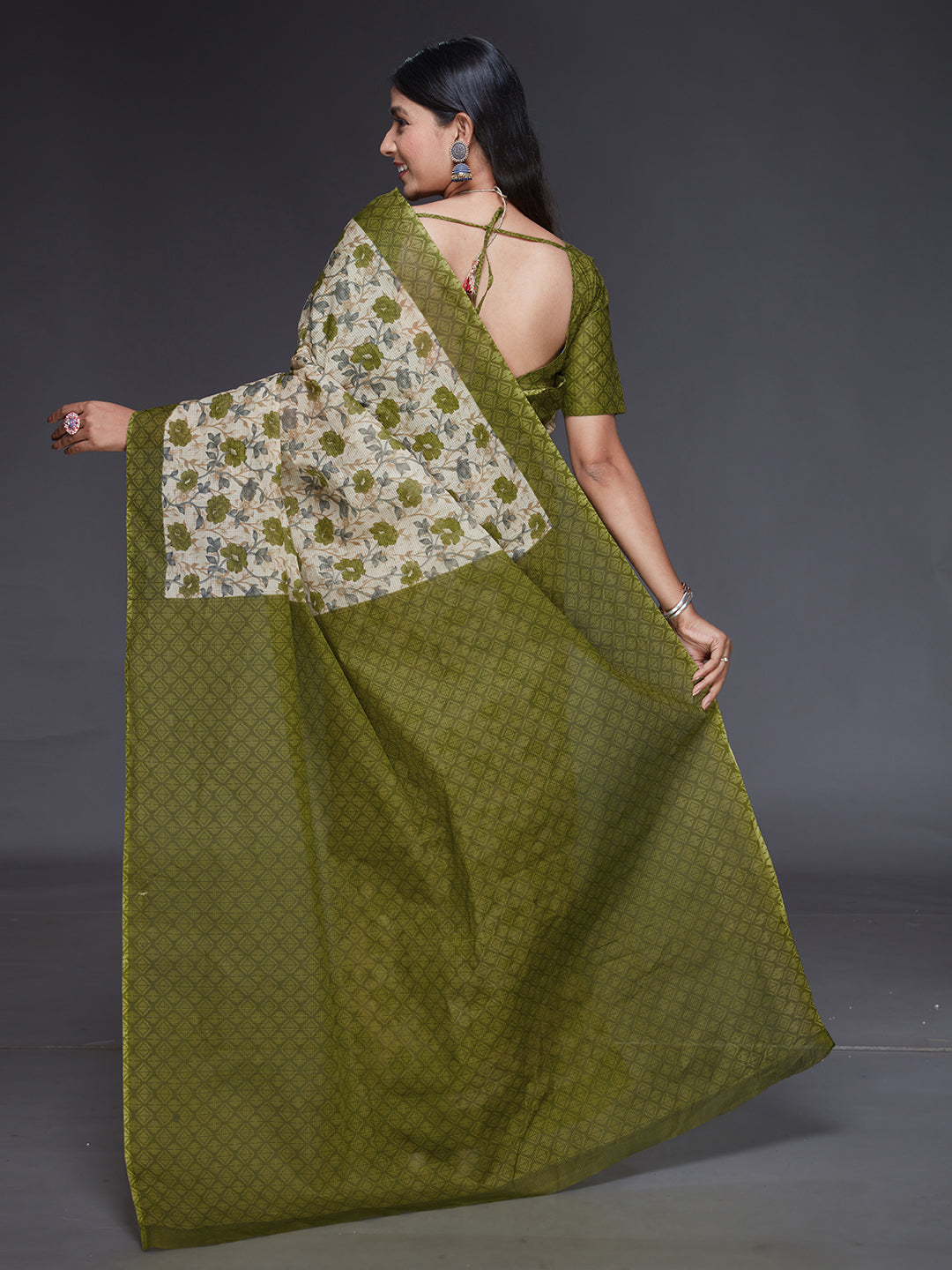 KOTA QUEEN Olive Printed Pure Cotton Saree