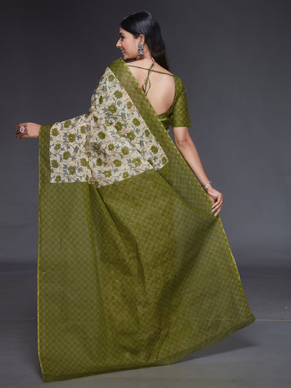 KOTA QUEEN Olive Printed Pure Cotton Saree