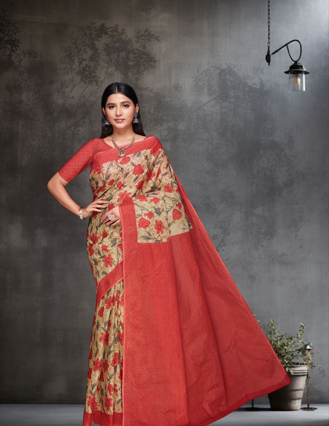 KOTA QUEEN Red Printed Pure Cotton Saree