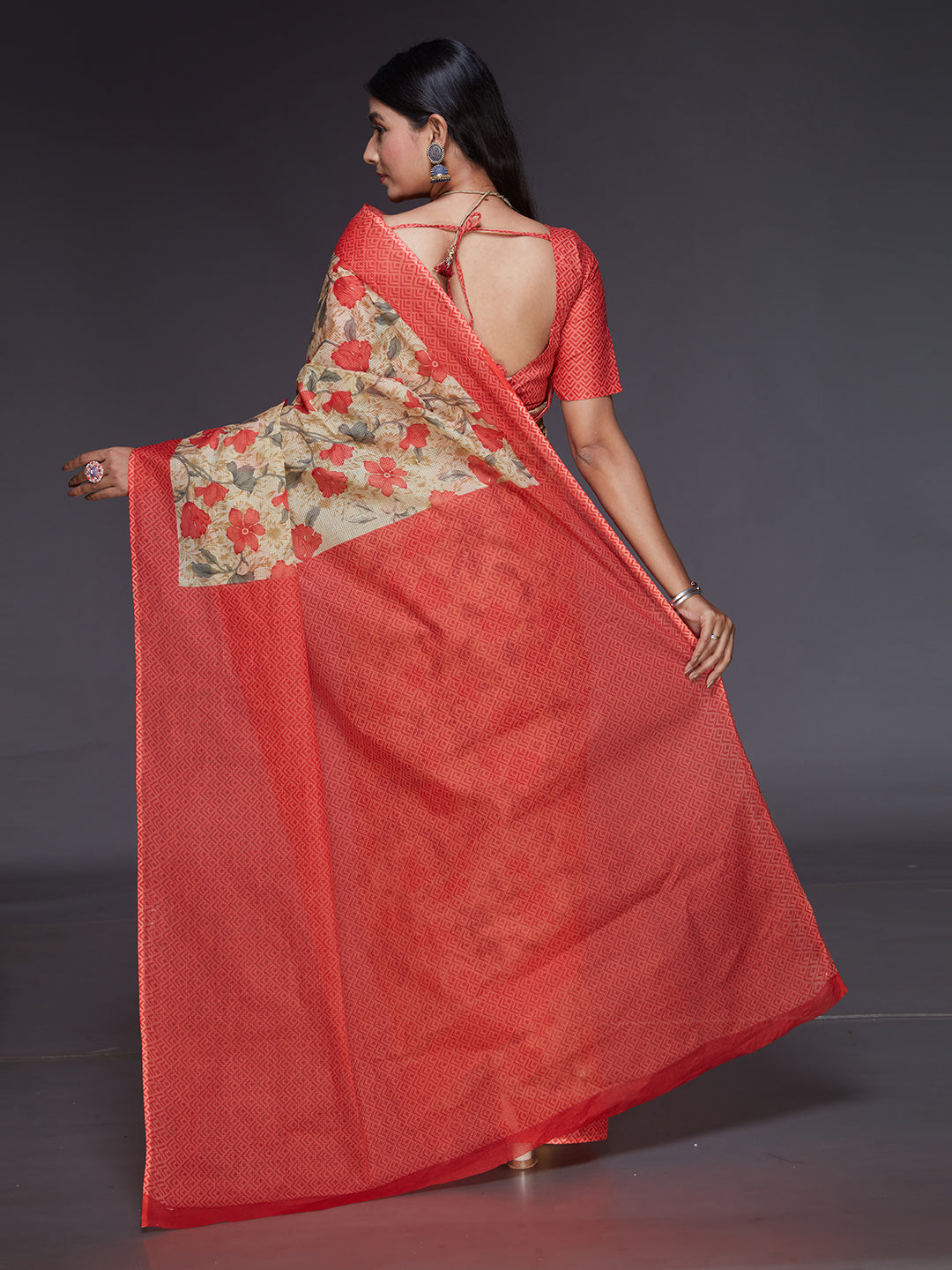 KOTA QUEEN Red Printed Pure Cotton Saree