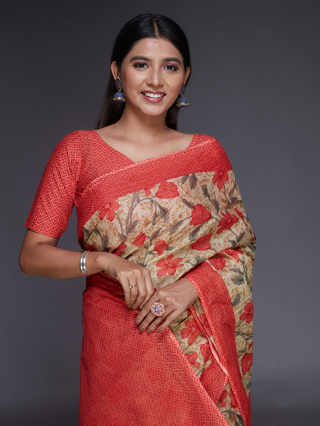 KOTA QUEEN Red Printed Pure Cotton Saree