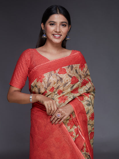 KOTA QUEEN Red Printed Pure Cotton Saree