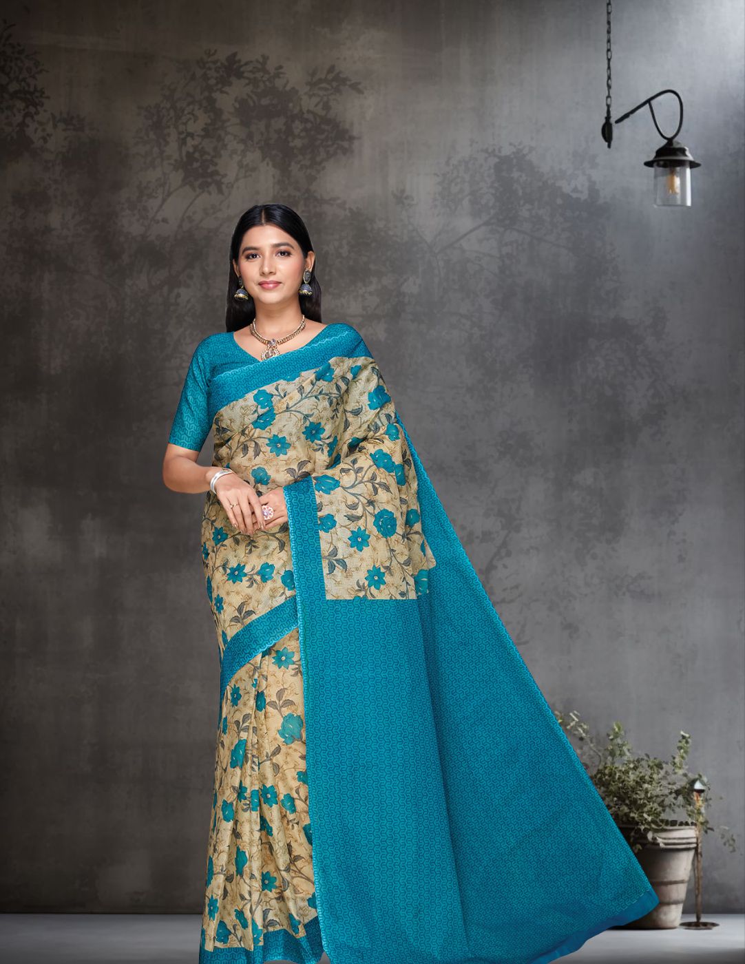 KOTA QUEEN Blue Printed Pure Cotton Saree