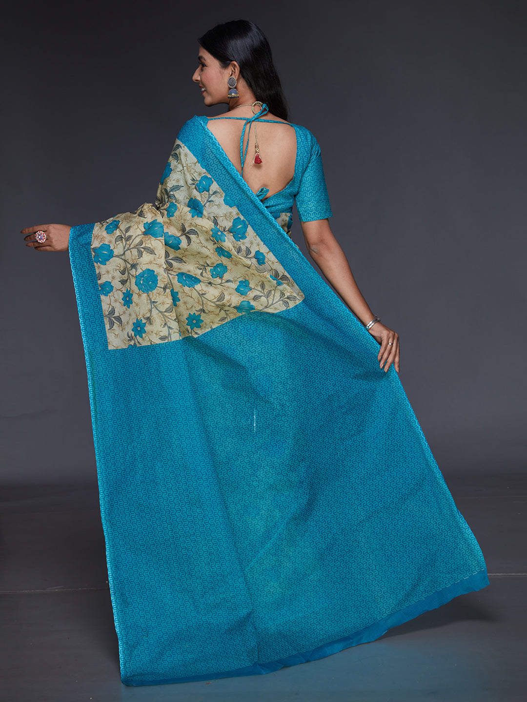 KOTA QUEEN Blue Printed Pure Cotton Saree