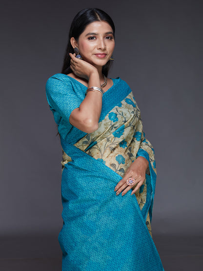 KOTA QUEEN Blue Printed Pure Cotton Saree