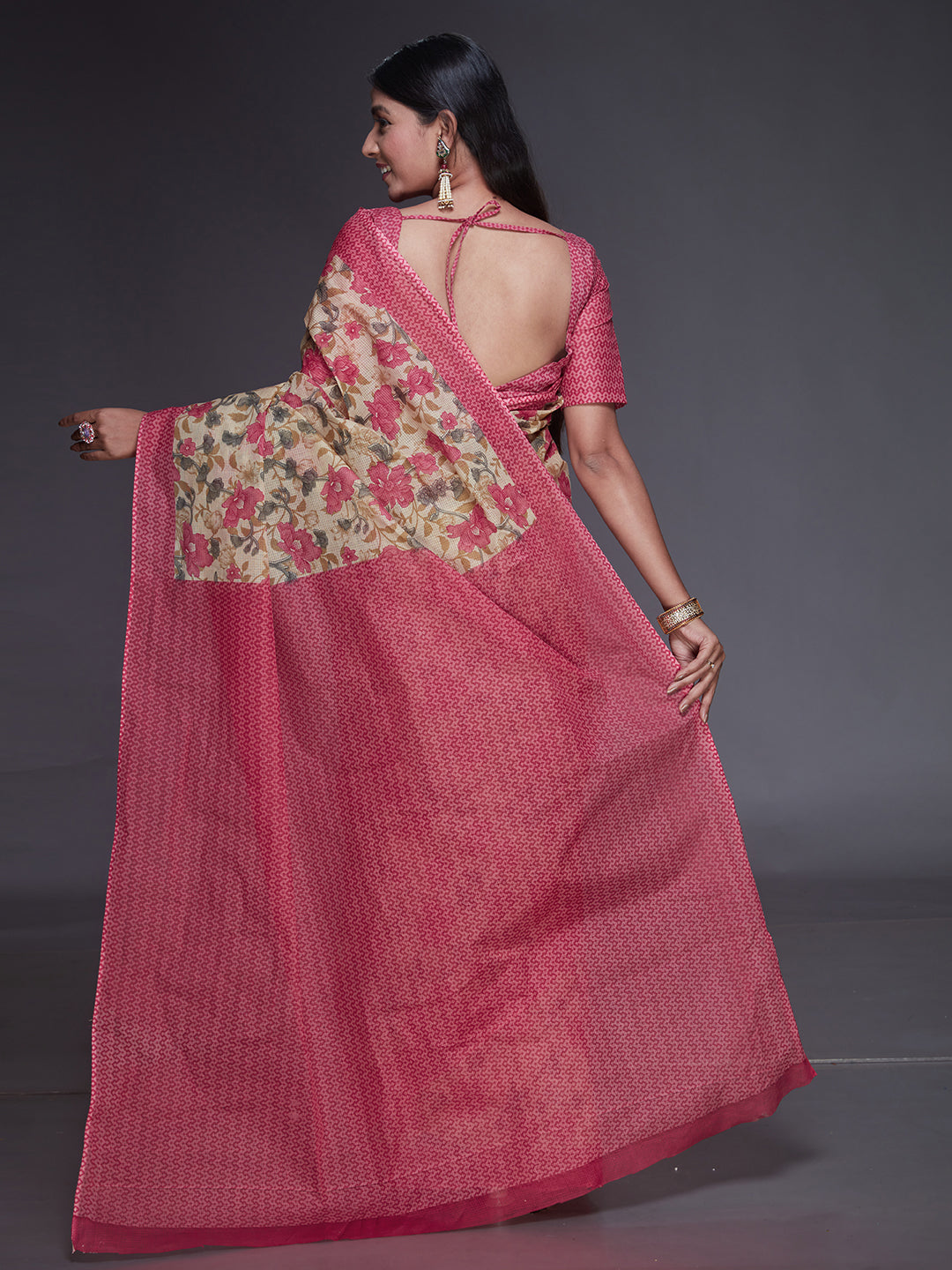 KOTA QUEEN Pink Printed Pure Cotton Saree