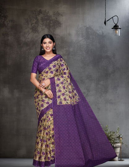 KOTA QUEEN Purple Printed Pure Cotton Saree