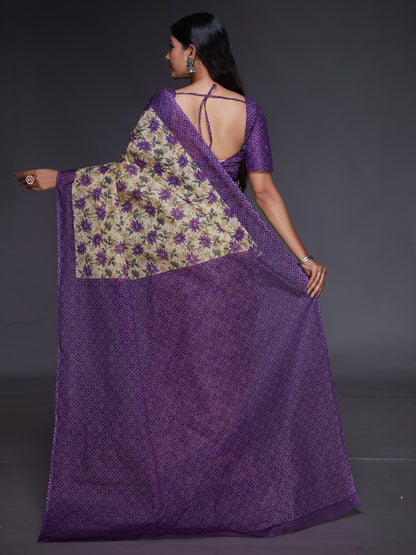 KOTA QUEEN Purple Printed Pure Cotton Saree