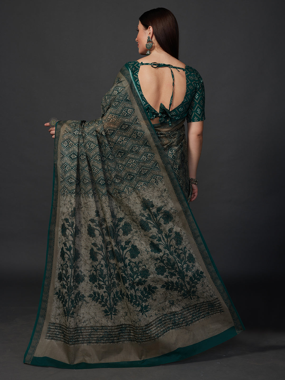 AMIVARSHA Green Printed Pure Cotton Saree