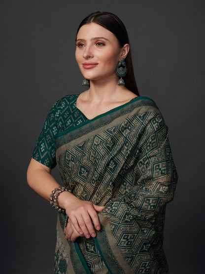 AMIVARSHA Green Printed Pure Cotton Saree