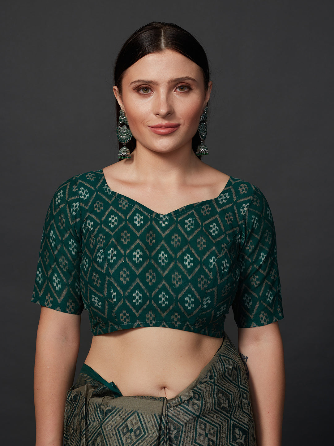 AMIVARSHA Green Printed Pure Cotton Saree