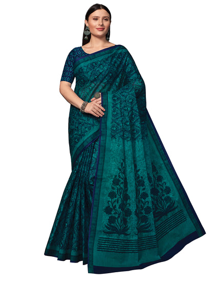 AMIVARSHA Blue Printed Pure Cotton Saree