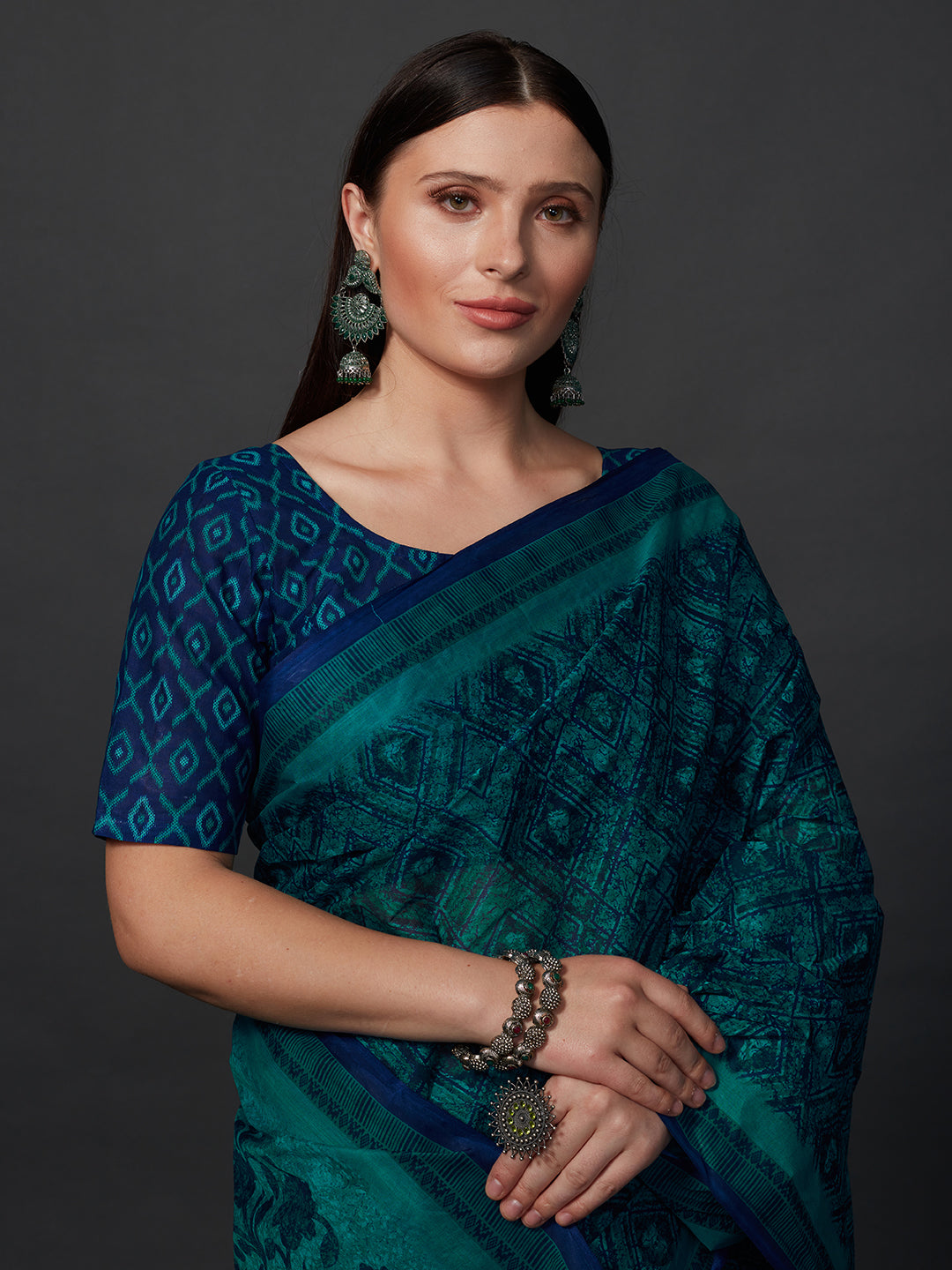 AMIVARSHA Blue Printed Pure Cotton Saree