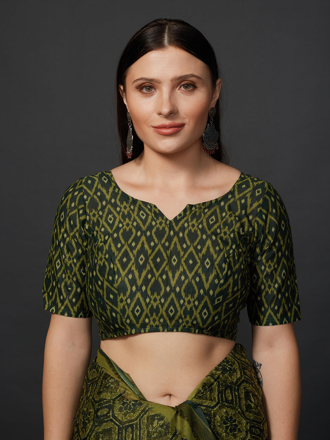 AMIVARSHA Olive Printed Pure Cotton Saree